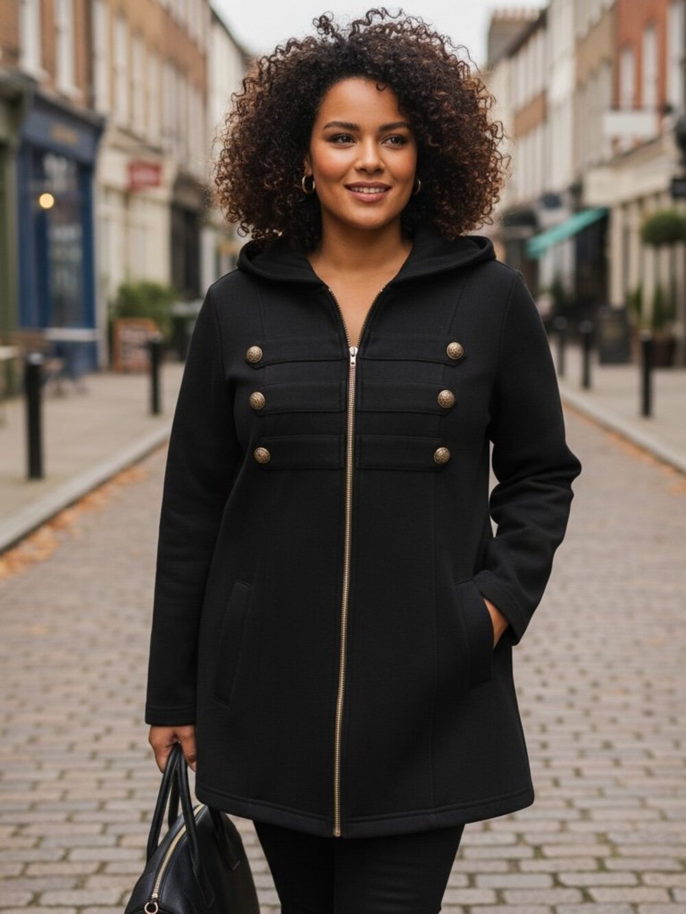 Torrid Black Cotton Blend Hooded Military Jacket Gold Button Full Zip Plus 2X